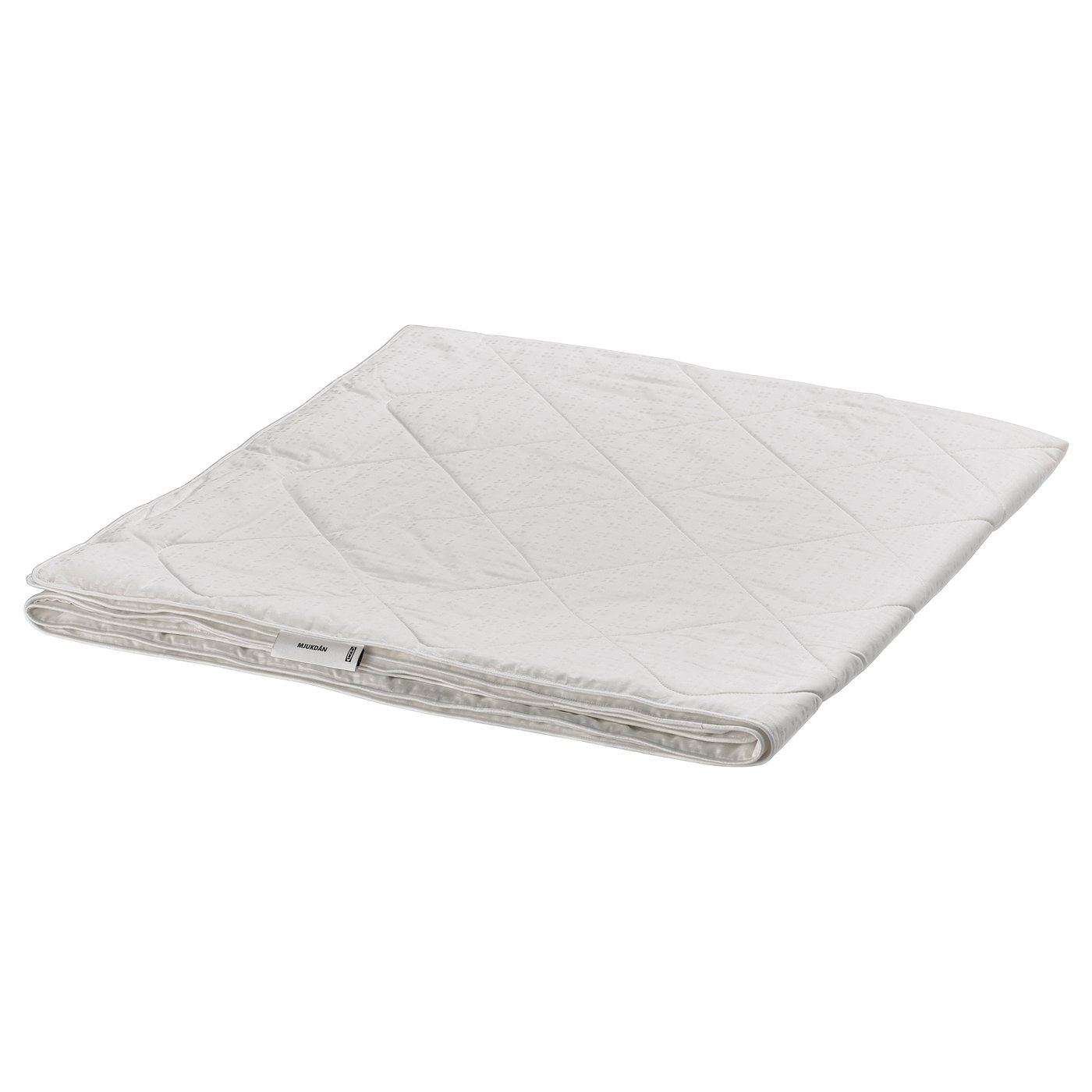 White MJUKDÅN silk duvet, folded, with textured dobby cotton cover and quilted design.