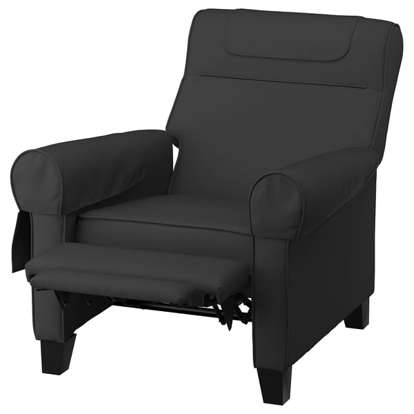 Adjustable back MUREN recliner, black, polyester, comfort support.