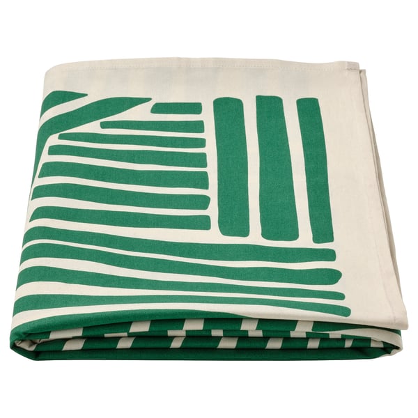 NÄBBFISK green and white striped tablecloth, rectangular, folded cotton fabric.
