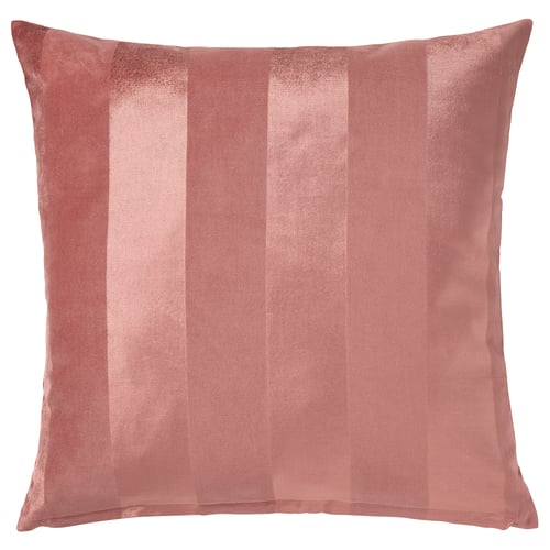 Square PIPRANKA pillow, pink, matte & shiny stripes, zip closure.