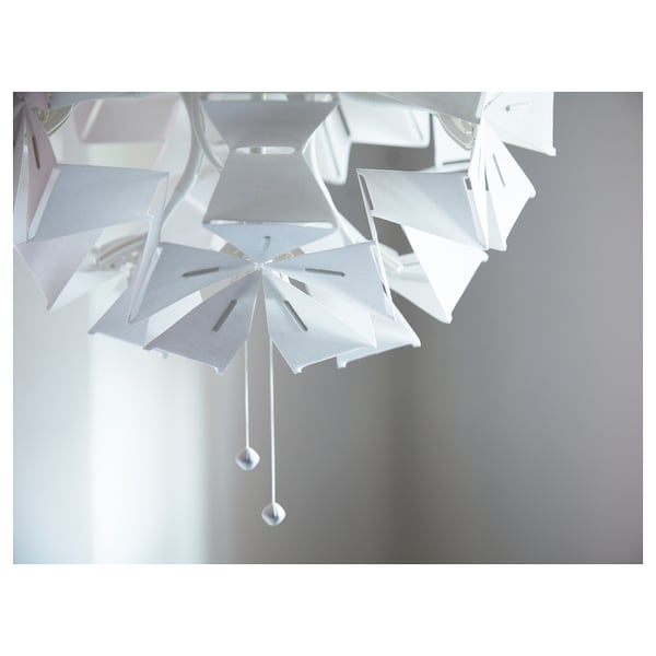 RAMSELE white pendant lamp, geometric textile shape, dimmable with strings, modern design.