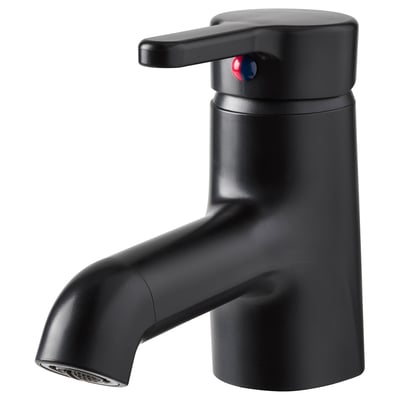 Black SALJEN single-handle tap, modern design with abs plastic, curved spout, smooth handle.