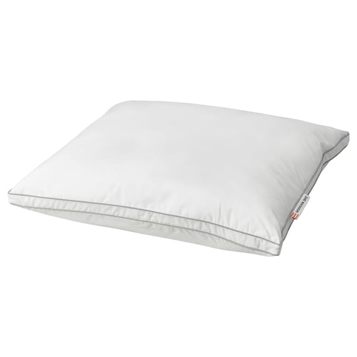 SKOGSOLVON pillow, white, cotton cover, rectangular shape, double-piped edges.