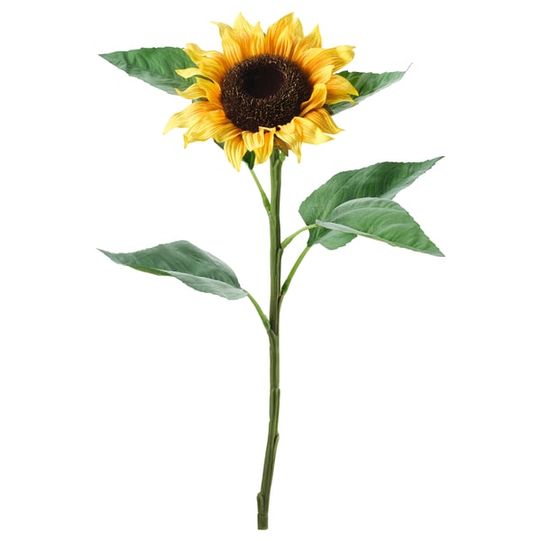 SMYCKA: yellow sunflower, green leaves, plastic & steel, lifelike, indoor/outdoor use.
