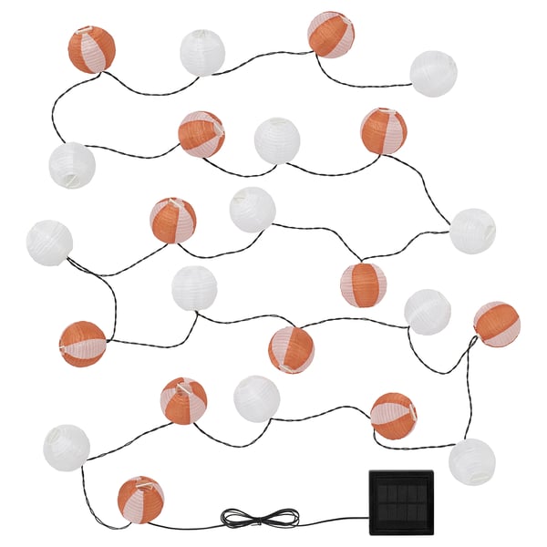 SOLVINDEN solar-powered lanterns, orange & white, circular, string design.