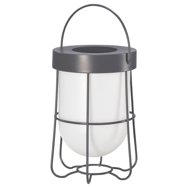 SOLVINDEN solar lamp, white with grey handle and base, spherical shade.