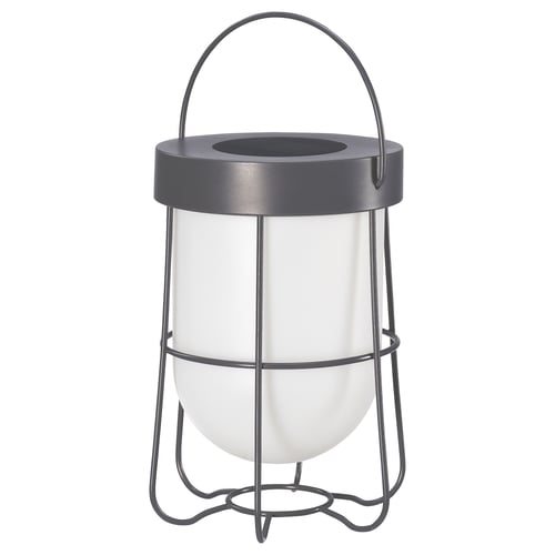 SOLVINDEN solar lamp, white with grey handle and base, spherical shade.