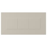 Beige STENSUND cabinet front with three rectangular panels. Grooved panels and a smooth lacquered surface.
