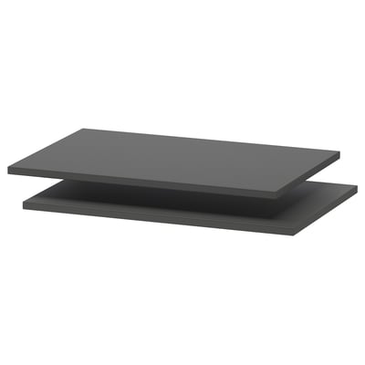 Two grey TROFAST shelves, rectangular and flat, made of paper foil, particleboard, and plastic edging.