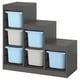 TROFAST grey storage unit with blue and white bins.