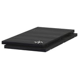Black UTRUSTA melamine shelves, 2-tier, durable, easy-clean surface.
