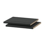 Black UTRUSTA shelf, thick melamine, clean, square, sturdy.