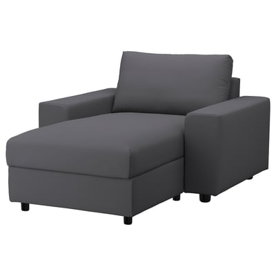 Grey VIMLE sectional sofa with storage chaise, modern design, cotton & polyester fabric, easy clean cover.
