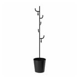 Black ÄLGANÄS coat stand: slim, modern, 5 hooks, powder-coated steel, round base.