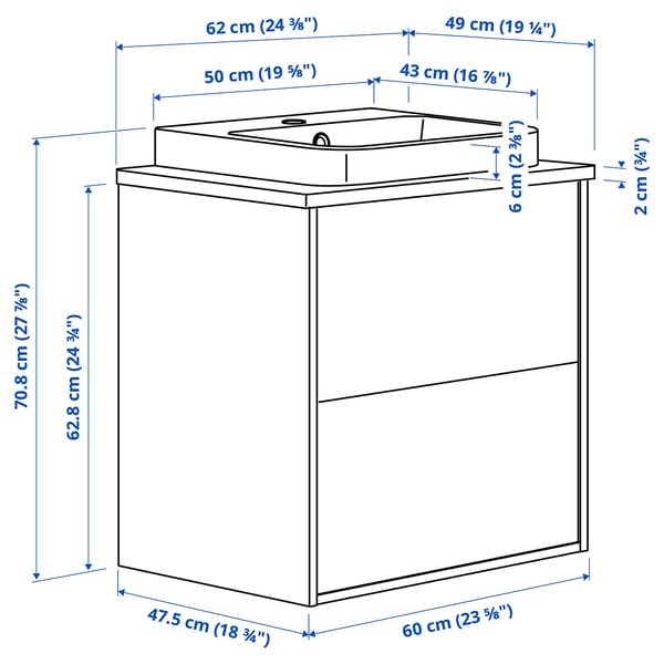 Illustration with measurements for the product: ÄNGSJÖN.