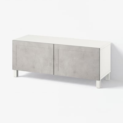 BESTÅ TV bench with doors, white Kallviken/Stubbarp/light grey, 120x42x48 cm