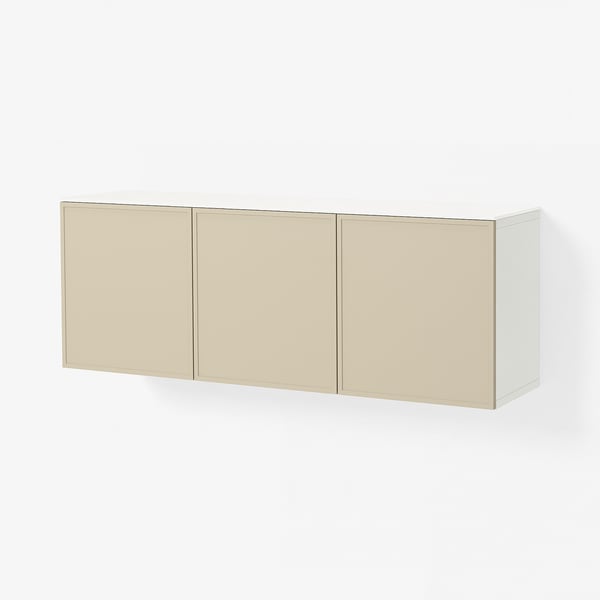 BESTÅ Wall-mounted cabinet combination, white Krukmakare/beige high-gloss white, 180x42x65 cm