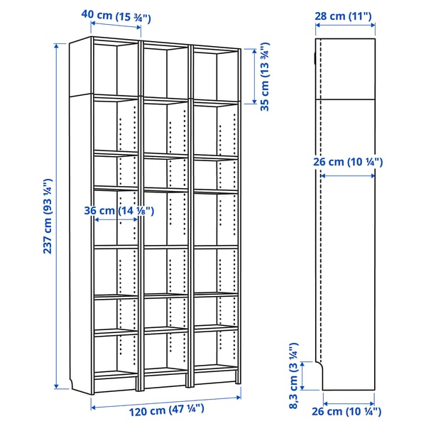 Illustration with measurements for the product: BILLY.