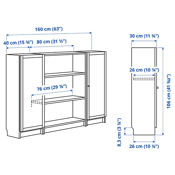 Illustration with measurements for the product: BILLY.
