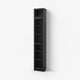Tall black BILLY bookcase against white wall, sleek design, six empty shelves.