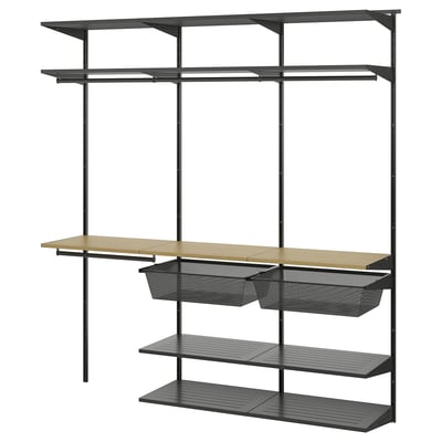 BOAXEL Wardrobe combination, anthracite/oak, 182x40x201 cm