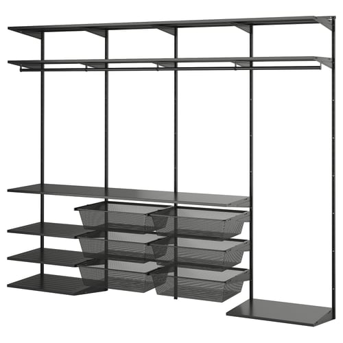 BOAXEL Wardrobe combination, anthracite, 245x40x201 cm