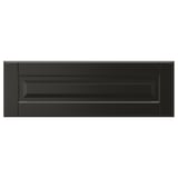 Modern black rectangular BODBYN drawer front with bevelled panel design in smooth, lacquered fiberboard.