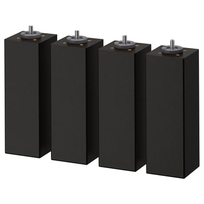 Four black, square wooden legs with adjustable feet. Modern, minimalist furniture design.