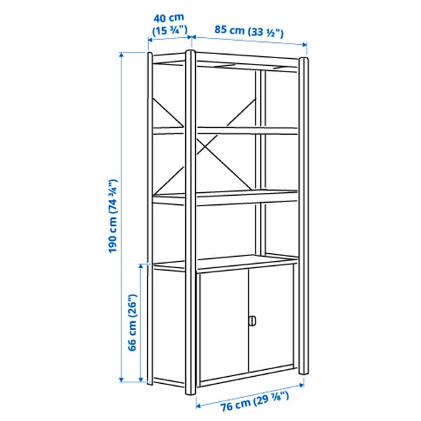 BROR Shelving unit with cabinets, black, 170x40x190 cm