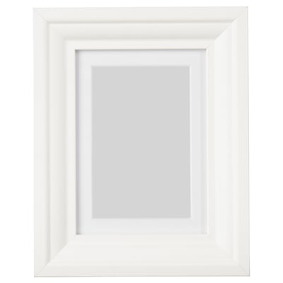 A white rectangular picture frame with a smooth, traditional design and a protective plastic front.
