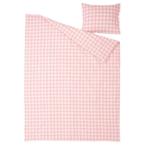 EKTANDVINGE bed set, light pink gingham check, 100% organic cotton, includes duvet & pillow covers.