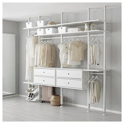 ELVARLI white storage - adjustable shelves, hanging space, aluminium & particleboard.