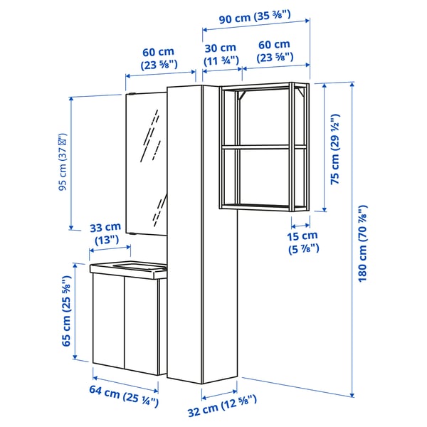 Illustration with measurements for the product: ENHET.