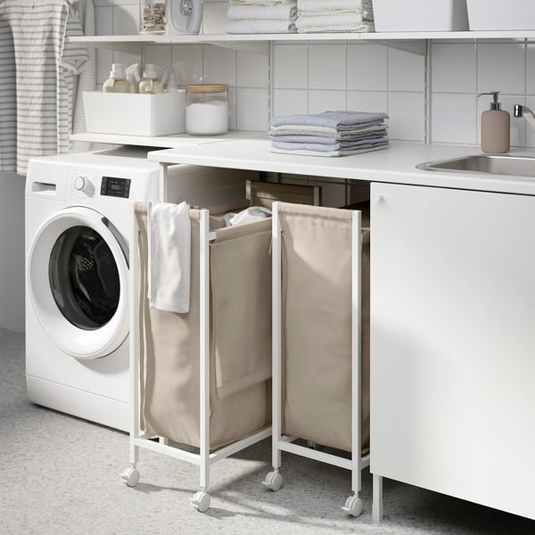 ENHET Laundry bag with castors, white, 80 l