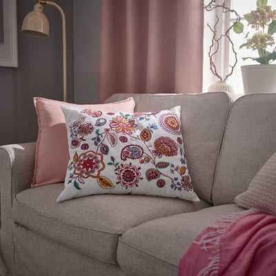 FJÄLLFRYLE Cushion, white multicolour/embroidery, 50x58 cm