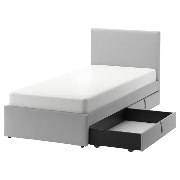 GLADSTAD bed with storage, padded headboard.