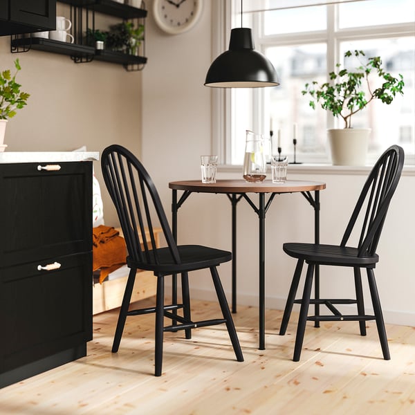GRÖTÅN / SKOGSTA Table and 2 chairs, pine brown stained/black, 80 cm