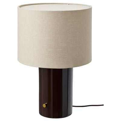 Black & beige round lamp with linen shade.