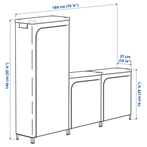 Illustration with measurements for the product: HYLLIS.