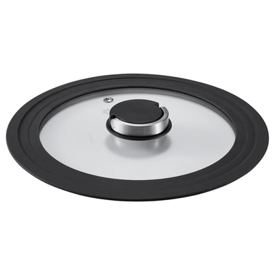 KLOCKREN: black round see-through lid, stainless handle, silicone rim for pots/pan sizes 20-24cm.