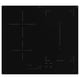 Black induction cooktop with five heating zones, touch controls, and bridge function.