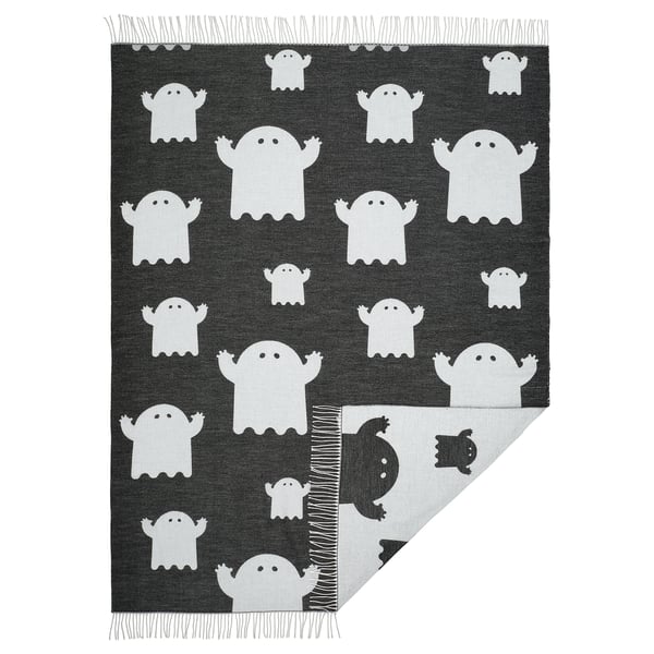 KUSTFYR Throw, ghost pattern black/white, 130x170 cm