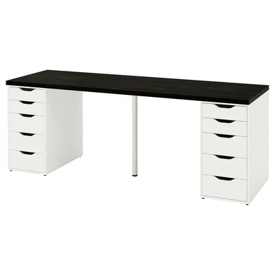 IKEAs LAGKAPTEN desk: black top, white drawers, metal legs, rectangular, minimalist.