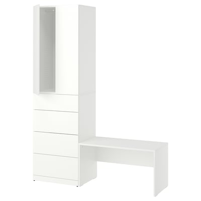 LASTARE Storage combination, white/with bench, 150x42x201 cm
