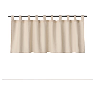 LENDA curtains in beige, made from recycled cotton, with decorative tab tops for a classic look.
