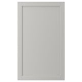 A LERHYTTAN grey kitchen cabinet door with a wooden frame and bevelled edges.