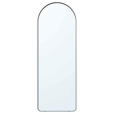 LINDBYN black-framed mirror, arched top, sleek design for wall or floor.