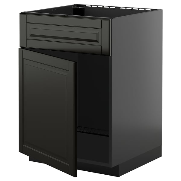 METOD kitchen unit, black with bevelled edges, modern sleek design, sturdy frame, includes drawers and door.