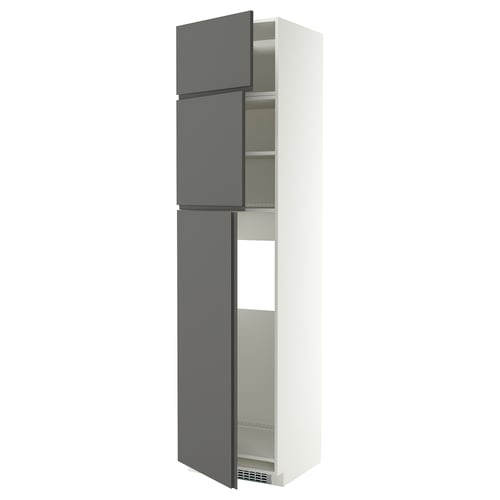 METOD High cab for fridge with 3 doors, white/VOXTORP dark grey vertical handle, 60x60x240 cm