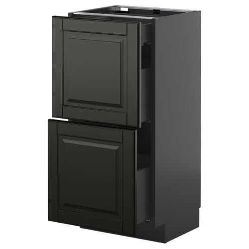 Black METOD kitchen cabinet with two drawers and one shelf, sleek design, durable materials.